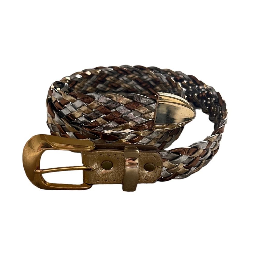 Vintage Braided Leather Belt with Gold Buckle